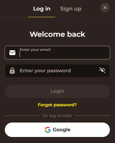 Panel de inicio de sesión de Roulettino casino para jugadores que regresan.